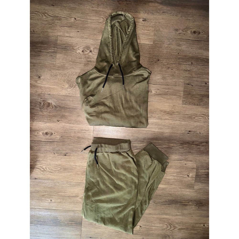 Coofandy Mens Tracksuit Set Olive Green Hoodie Joggers Size L Two Piece Workout